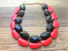 Load image into Gallery viewer, Black & Red Necklace, multi strand jewelry, big beaded chunky statement necklace, red jewelry, bridesmaid necklace, bib necklace, black bead