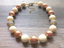 Load image into Gallery viewer, Metallic Sparkle & Cream beaded statement necklace, single strand necklace, champagne jewelry, big bead jewelry, gold necklace