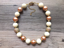 Load image into Gallery viewer, Metallic Sparkle & Cream beaded statement necklace, single strand necklace, champagne jewelry, big bead jewelry, gold necklace