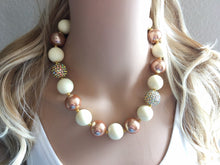 Load image into Gallery viewer, Metallic Sparkle & Cream beaded statement necklace, single strand necklace, champagne jewelry, big bead jewelry, gold necklace