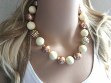 Load image into Gallery viewer, Metallic Sparkle & Cream beaded statement necklace, single strand necklace, champagne jewelry, big bead jewelry, gold necklace