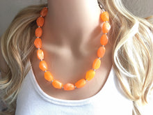 Load image into Gallery viewer, Bright Orange Statement Necklace Jewelry Set, Chunky Jewelry Big Beaded 1 Strand Necklace, orange Necklace, peach Jewelry Set, peach