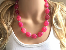 Load image into Gallery viewer, Hot Pink Statement Necklace Jewelry Set, Chunky Jewelry Big Beaded 1 Strand Necklace, pink Necklace, dark pink Jewelry Set earrings bracelet
