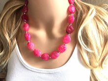Load image into Gallery viewer, Hot Pink Statement Necklace Jewelry Set, Chunky Jewelry Big Beaded 1 Strand Necklace, pink Necklace, dark pink Jewelry Set earrings bracelet