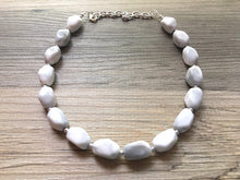 Load image into Gallery viewer, White & Gray Statement Necklace Jewelry Set, Chunky Jewelry Big Beaded Single Strand Necklace, white gray Jewelry Set Earrings Bracelet
