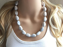 Load image into Gallery viewer, White & Gray Statement Necklace Jewelry Set, Chunky Jewelry Big Beaded Single Strand Necklace, white gray Jewelry Set Earrings Bracelet