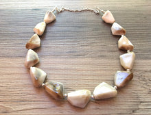 Load image into Gallery viewer, Brown & Cream Statement Necklace Jewelry Set, Chunky Jewelry Big Beaded Single Strand Necklace, tan Jewelry Set neutral bracelet earrings