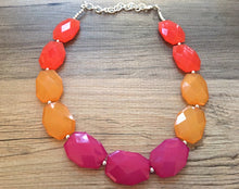 Load image into Gallery viewer, Sunset Orange Dark Pink Single Strand Big Beaded Statement Necklace, summer Jewelry set, pink earrings, pink beaded necklace, bridesmaid