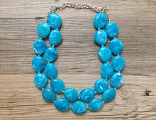 Load image into Gallery viewer, Caribbean Blue Chunky Statement Necklace, Big beaded jewelry, Double Strand Statement, necklace, blue bridesmaid wedding, praline blue