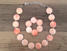Load image into Gallery viewer, Cream & Red Nebula Statement Necklace Jewelry Set, Chunky Jewelry Big Beaded 1 Strand Necklace, light pink Jewelry Set earrings bracelet