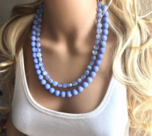 Load image into Gallery viewer, Periwinkle Statement Necklace, Double Strand Chunky Beaded Necklace, blue purple Jewelry, Spring Jewelry, blue Necklace, periwinkle beaded