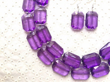 Load image into Gallery viewer, Purple Chunky Statement Necklace earrings jewelry set, multi Strand Royal Purple Beaded Necklace, dark purple bib necklace jewelry