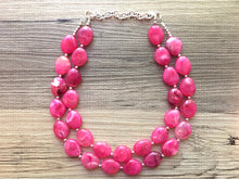 Load image into Gallery viewer, Dark Pink Chunky Statement jewelry set, Big bib beaded Double Strand Statement Necklace earrings, magenta bridesmaid wedding Magnolia