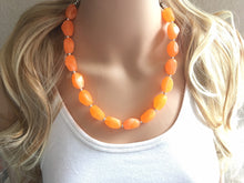 Load image into Gallery viewer, Bright Orange Statement Necklace Jewelry Set, Chunky Jewelry Big Beaded 1 Strand Necklace, orange Necklace, peach Jewelry Set, peach