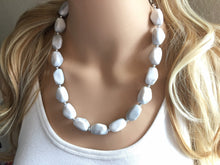 Load image into Gallery viewer, White & Gray Statement Necklace Jewelry Set, Chunky Jewelry Big Beaded Single Strand Necklace, white gray Jewelry Set Earrings Bracelet