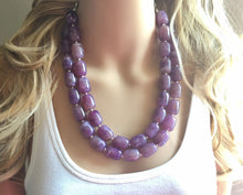 Load image into Gallery viewer, Royal Purple Statement Necklace, Double Strand Chunky Beaded Necklace, purple Jewelry, Spring Jewelry, purple Necklace, purple beaded