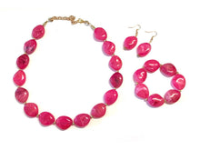 Load image into Gallery viewer, Hot Pink Statement Necklace Jewelry Set, Chunky Jewelry Big Beaded 1 Strand Necklace, pink Necklace, dark pink Jewelry Set earrings bracelet