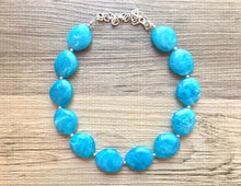 Load image into Gallery viewer, Caribbean Blue Chunky Statement Necklace, Big beaded jewelry, single Strand Statement, necklace, blue bridesmaid wedding, praline blue