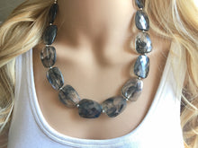 Load image into Gallery viewer, Black & Resin Big Bead Necklace, single Strand Statement Jewelry, black Chunky bib, bridesmaid jewelry, beaded bracelet earrings