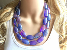 Load image into Gallery viewer, Purple & Blue Ombre Glitter Chunky Statement Necklace, double Strand Beaded Jewelry lilac lavendar eggplant navy jewelry bridsmaid wedding
