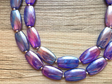 Load image into Gallery viewer, Purple & Blue Ombre Glitter Chunky Statement Necklace, double Strand Beaded Jewelry lilac lavendar eggplant navy jewelry bridsmaid wedding