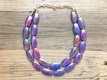 Load image into Gallery viewer, Purple & Blue Ombre Glitter Chunky Statement Necklace, double Strand Beaded Jewelry lilac lavendar eggplant navy jewelry bridsmaid wedding