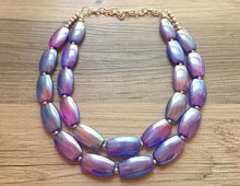 Load image into Gallery viewer, Purple & Blue Ombre Glitter Chunky Statement Necklace, double Strand Beaded Jewelry lilac lavendar eggplant navy jewelry bridsmaid wedding