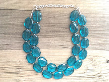Load image into Gallery viewer, Teal Big Beaded Statement Necklace, beaded jewelry, blue jewelry, teal beaded necklace, turquoise jewelry, blue necklace, chunky beaded bib