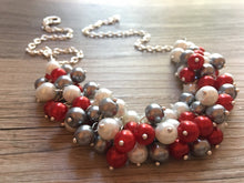 Load image into Gallery viewer, Football Basketball Red, White, Gray Pearl Cluster Necklace, Ohio Chicago Miami Alabama Tampa Bay Arizona Arkansas Atlanta Jewelry, state