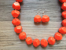 Load image into Gallery viewer, Bright Orange Chunky Statement Necklace, Big beaded jewelry, Single Strand Statement Necklace, Bib necklace, orange bridesmaid wedding silve