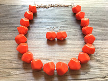 Load image into Gallery viewer, Bright Orange Chunky Statement Necklace, Big beaded jewelry, Single Strand Statement Necklace, Bib necklace, orange bridesmaid wedding silve