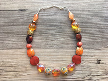Load image into Gallery viewer, Orange & metallic Necklace, single strand jewelry, big beaded chunky statement necklace, bridesmaid necklace olive green orange