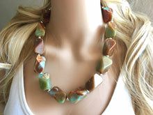 Load image into Gallery viewer, Earth Tones neutral Necklace, single strand jewelry, big beaded chunky statement necklace, bridesmaid necklace turquoise green
