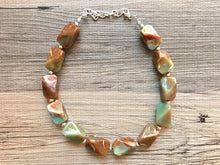 Load image into Gallery viewer, Earth Tones neutral Necklace, single strand jewelry, big beaded chunky statement necklace, bridesmaid necklace turquoise green