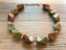 Load image into Gallery viewer, Earth Tones neutral Necklace, single strand jewelry, big beaded chunky statement necklace, bridesmaid necklace turquoise green