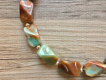 Load image into Gallery viewer, Earth Tones neutral Necklace, single strand jewelry, big beaded chunky statement necklace, bridesmaid necklace turquoise green