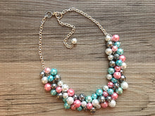 Load image into Gallery viewer, Pink Blue Silver & White 3 Piece Jewelry Set - Necklace, Earrings, Bracelet - Wedding Bridesmaid Personalized Pearl cluster, gender reveal