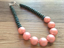 Load image into Gallery viewer, Turquoise Stone Beaded & Blush Pink statement necklace, painted bead jewelry, turquoise teal geometric pearl round