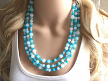 Load image into Gallery viewer, Blue Ombré Beaded Statement Necklace, beaded jewelry, blue jewelry, teal beaded necklace, turquoise jewelry blue necklace, chunky beaded bib