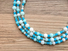 Load image into Gallery viewer, Blue Ombré Beaded Statement Necklace, beaded jewelry, blue jewelry, teal beaded necklace, turquoise jewelry blue necklace, chunky beaded bib