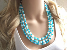 Load image into Gallery viewer, Blue Ombré Beaded Statement Necklace, beaded jewelry, blue jewelry, teal beaded necklace, turquoise jewelry blue necklace, chunky beaded bib