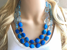 Load image into Gallery viewer, Big Bead light Blue & royal blue Necklace - Double Strand Statement Jewelry, Chunky bib bridesmaid or everyday bubble jewelry