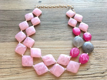 Load image into Gallery viewer, Blush Pink & Gray Chunky Statement jewelry set, Big bib beaded Double Strand Statement Necklace earrings, light pink bridesmaid wedding