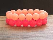 Load image into Gallery viewer, Pink 2 stretch bracelets, beaded jewelry, bead stretchy bracelet, rainbow friendship arm candy stacking hot pink blush light pink