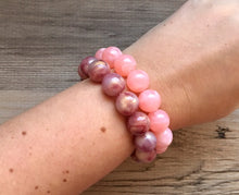 Load image into Gallery viewer, Pink & Purple 2 stretch bracelets, beaded jewelry, bead stretchy bracelet, rainbow friendship arm candy stacking blush light pink