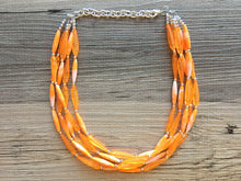 Load image into Gallery viewer, Textured Orange Statement Necklace, Big Beaded necklace, chunky orange necklace, fall wedding, orange jewelry, pumpkin jewelry halloween