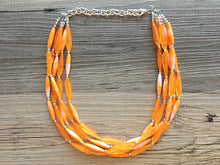 Load image into Gallery viewer, Textured Orange Statement Necklace, Big Beaded necklace, chunky orange necklace, fall wedding, orange jewelry, pumpkin jewelry halloween