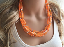 Load image into Gallery viewer, Textured Orange Statement Necklace, Big Beaded necklace, chunky orange necklace, fall wedding, orange jewelry, pumpkin jewelry halloween