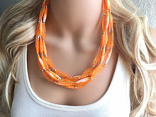 Load image into Gallery viewer, Textured Orange Statement Necklace, Big Beaded necklace, chunky orange necklace, fall wedding, orange jewelry, pumpkin jewelry halloween