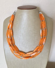 Load image into Gallery viewer, Textured Orange Statement Necklace, Big Beaded necklace, chunky orange necklace, fall wedding, orange jewelry, pumpkin jewelry halloween